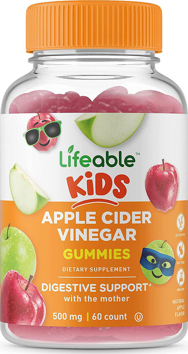 Lifeable Apple Cider Vinegar - for Kids - ACV with The Mother - 500 mg Gummies - Great Tasting Natural Flavor Vitamin Supplement - Gluten Free Vegetarian GMO-Free Chewable - for Children - 60 Gummies