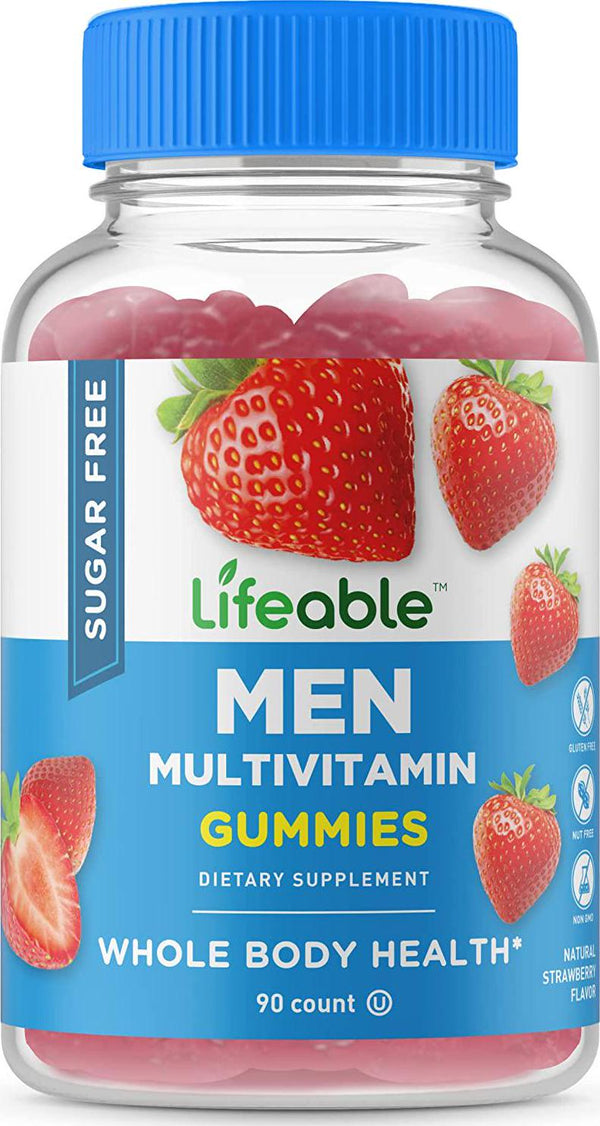 Lifeable Sugar Free Multivitamin for Men with Vitamin A, C, D, E, B3, Magnesium, B6, Zinc, Pantothenic Acid, Folate, B2, Iodine, Thiamin, Chromium, Choline, Biotin, Molybdenum, and B12 90 Gummies