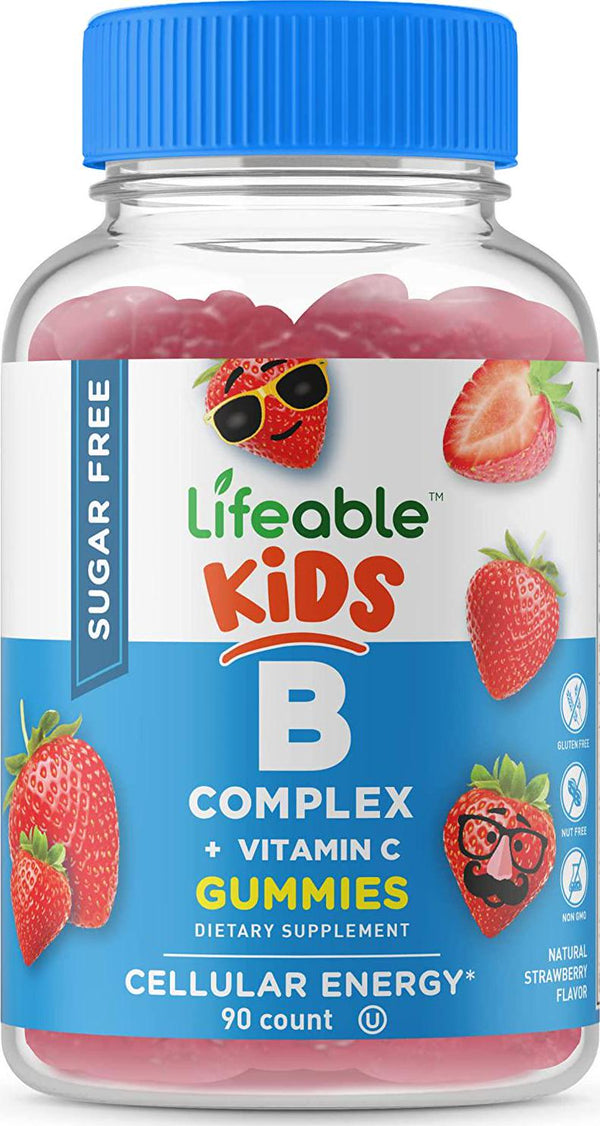 Lifeable Sugar Free B Complex with Vitamin C for Kids Great Tasting Natural Flavor Gummy Supplement with Niacin, Vitamin C, Pantothenic Acid, B6, Folate, Biotin, B12 Energy Support 90 Gummies