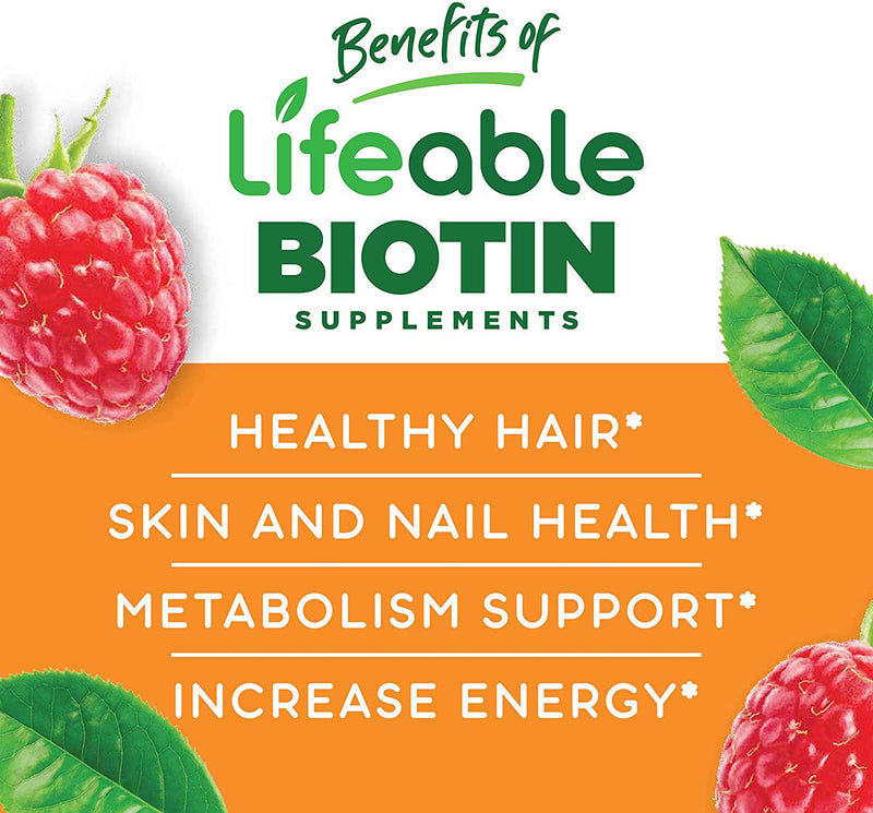 Lifeable Sugar Free Biotin Gummies for Kids 5000mcg Great Tasting Natural Flavor Supplement Vitamins Vegetarian GMO-free Chewable for Hair, Skin and Nails Support for Children 90 Gummies