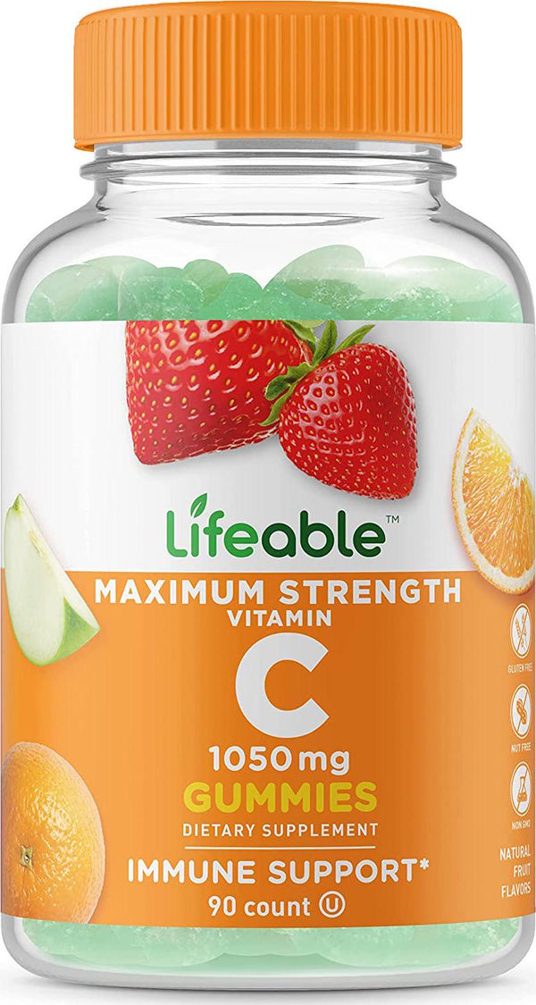 Lifeable Vitamin C 1050 mg Great Tasting Natural Flavor Gummy Supplement Vegetarian GMO-Free Chewable Vitamins for Immune Support for Adults, Men, Women 90 Gummies