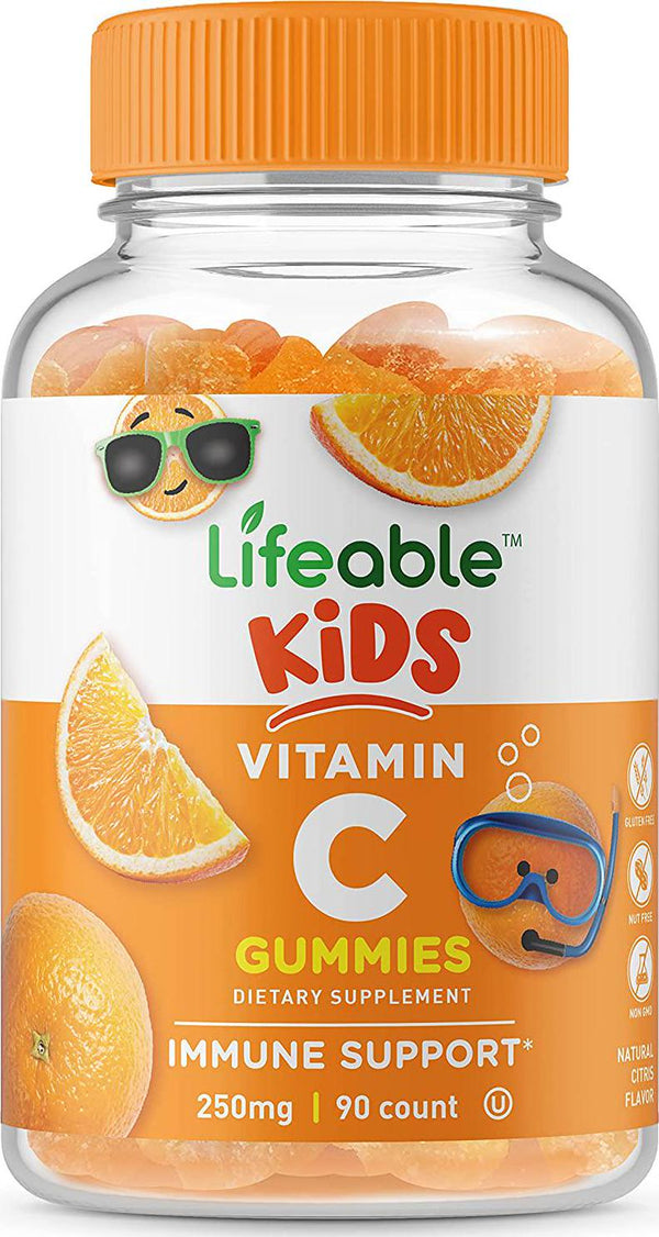 Lifeable Vitamin C 250 mg for Kids Great Tasting Natural Flavor Gummy Supplement Vegetarian GMO-Free Chewable Vitamins for Immune Support 90 Gummies