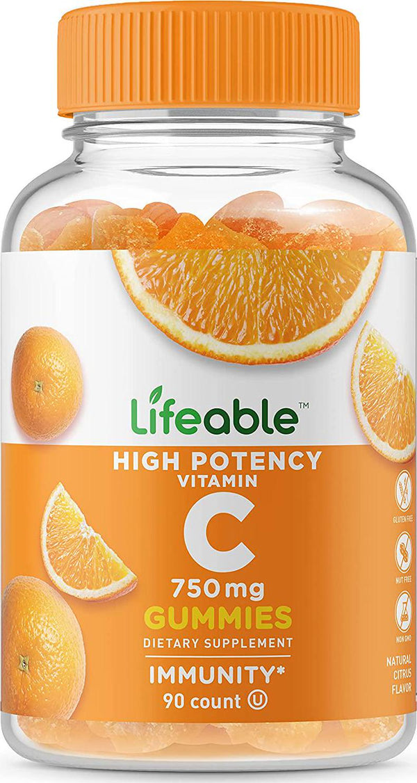 Lifeable Vitamin C 750 mg with Echinacea Great Tasting Natural Flavor Gummy Supplement Vegetarian GMO-Free Chewable Vitamins for Immune Support for Adults 90 Gummies