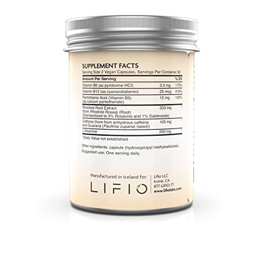 Lifio Focus Builder+ | Rhodiola Root Extract, Caffeine, L-Theanine and Vitamin B for Smooth Energy | No Jitters and No Crash | Vegan, Non-GMO Gluten Free | 60 Capsules