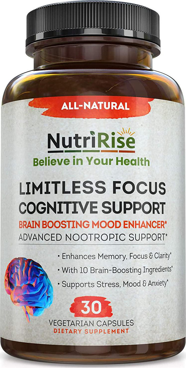 Limitless Focus Nootropic Supplement + Vitamin B-3 B-12, Ginkgo Biloba, Rhodiola Rosea, DMAE, Alpha GPC, Bacopa Monnieri - Energy, Memory and Brain Wellness Booster Complex Stress and Anxiety Relief Pills