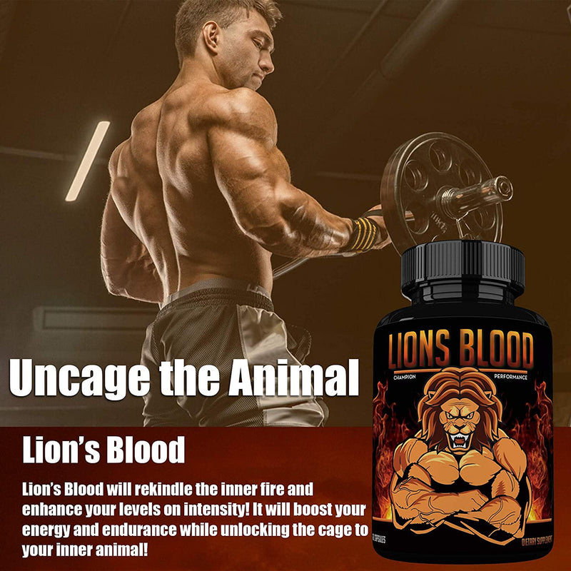 Lions Blood Male Testosterone Booster [10X Strength] Increase Size, Stamina, Strength, and Drive Fast Acting and All Natural Enhancing Supplement Max Dose for 1 Month Supply Made in USA (60 Pcs)