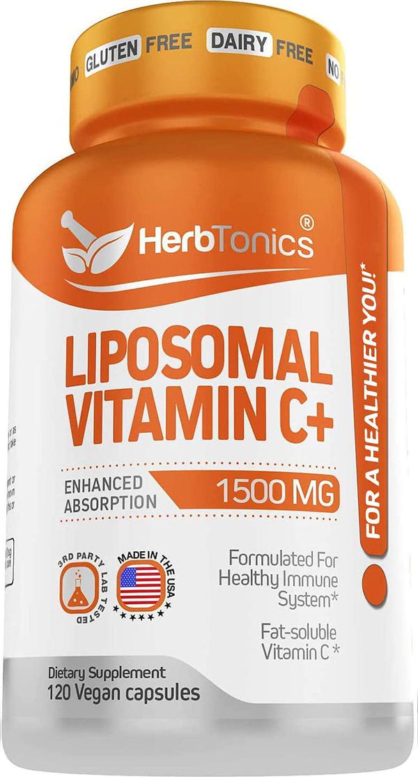 Liposomal Vitamin C 1500mg Immune Support and Immune System Health Booster High Absorption Vitamin C and Collagen Booster Supplement - 120 Vegan Capsules Non-GMO, Made in The USA