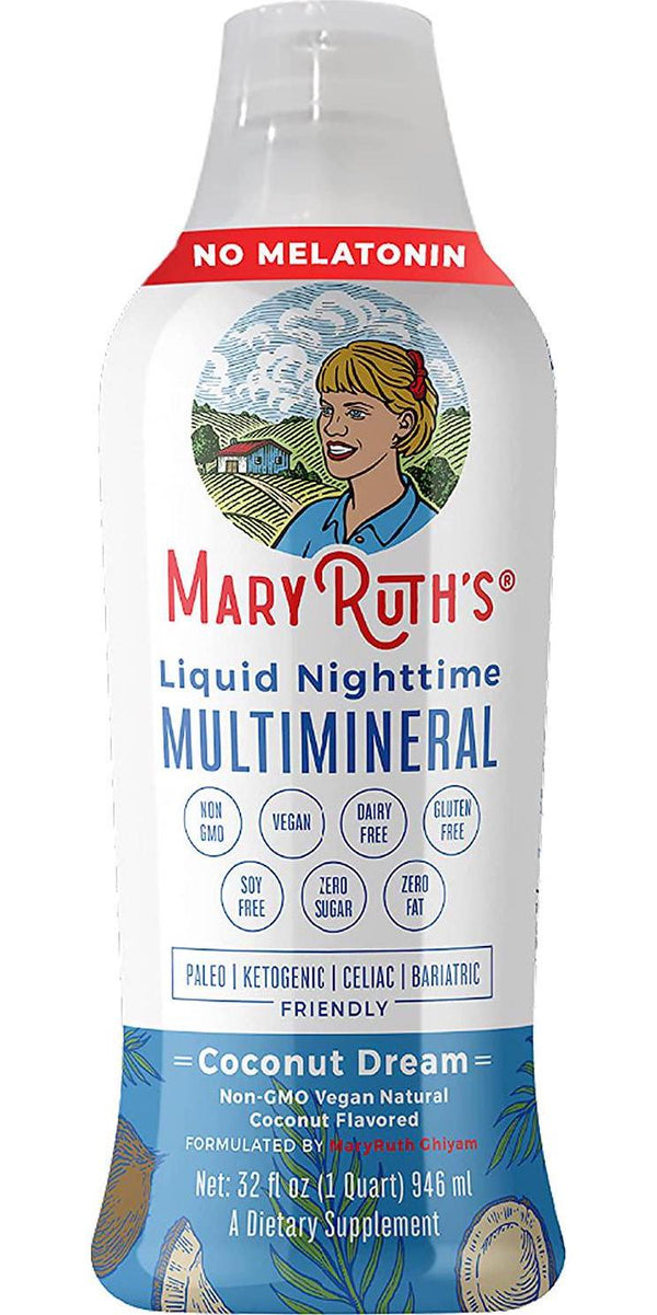 Liquid Sleep Multimineral by MaryRuth's (Coconut) - Vegan Vitamins, Minerals, Magnesium, Calcium and MSM - Natural Sleep, Stress Aid and Muscle Relaxation - NO Melatonin - Non-GMO Paleo 0 Sugar 0 Fat 32oz
