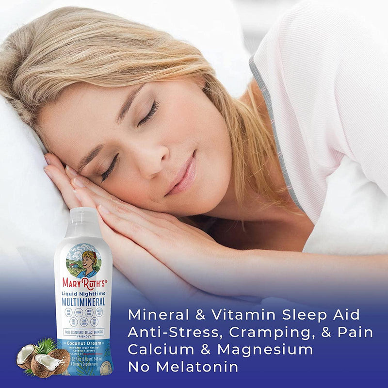 Liquid Sleep Multimineral by MaryRuth's (Coconut) - Vegan Vitamins, Minerals, Magnesium, Calcium and MSM - Natural Sleep, Stress Aid and Muscle Relaxation - NO Melatonin - Non-GMO Paleo 0 Sugar 0 Fat 32oz