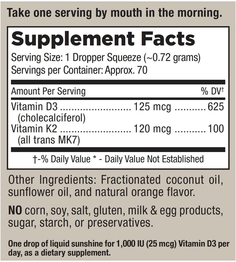 Liquid Vitamins D3 K2 Supplement - Trans MK7 K2 with D3 Gluten Free, Non-GMO Vitamin D Drops for Adults and Kids - Vegan Vitamin D Liquid Sunshine
