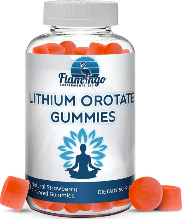 Lithium Orotate Gummies 5mg per Serving - Plant Based, 3rd Party Tested, High Absorption Lithium Supplement for Mood Support. Strawberry Flavored Gummy- 60 Count
