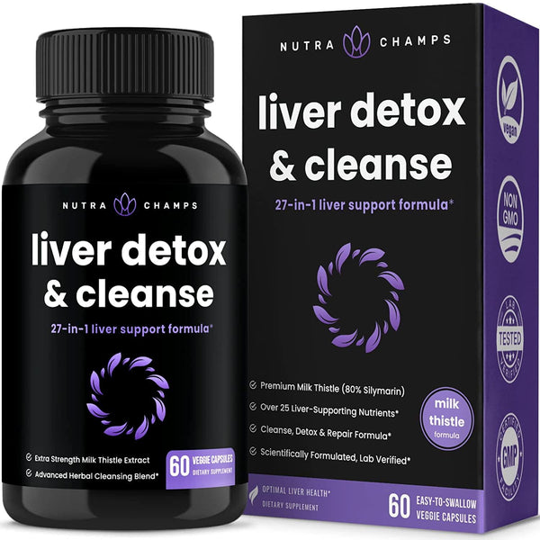 Liver Cleanse Detox and Repair Formula | 25+ Herbs: Milk Thistle Extract with Silymarin, Artichoke, Dandelion, Chicory Root Powder and More! | Premium Liver Support Pills Supplement, 60 Capsules