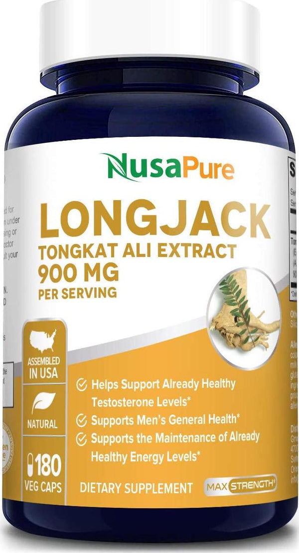 Longjack Tongkat Ali 900mg 180 Veggie Caps (Non-GMO and Gluten Free) - Natural Testosterone Booster, Increase Physical Endurance
