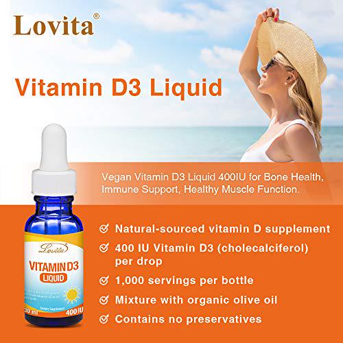 Lovita Vegan Vitamin D3 Liquid, 400IU per Drop, 30ml, 1000 Servings