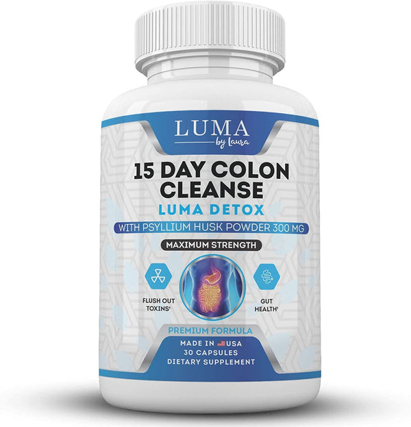 Luma Detox - 15-Day Colon Cleanse Supplement to Support Bowel Movement and Digestive System - Natural Formula with Psyllium Husk Powder, Senna Leaf Extract, Flaxseed Powder- 30 Capsules