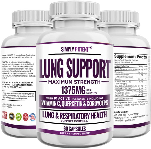 Lung Support Supplement for Lung Cleanse and Detox, 10 Herbs, Vitamins and Enzymes with Vitamin C and K2, Quercetin Bromelain and 500 mg Cordyceps for Lung Health, Respiratory and Bronchial Support, 60 Capsules