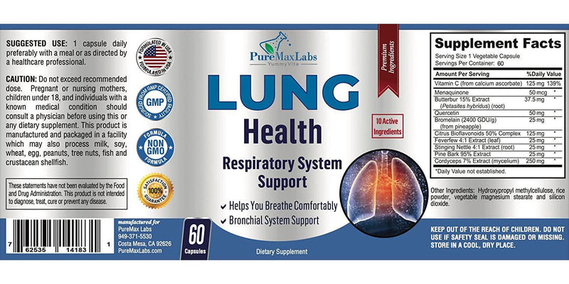 Lung Support Supplement, Lung Cleanse and Lung Detox Formula, Lung Health Support for Clear Lungs, Comfortable Breathing, Bronchial Health, 60 Capsules