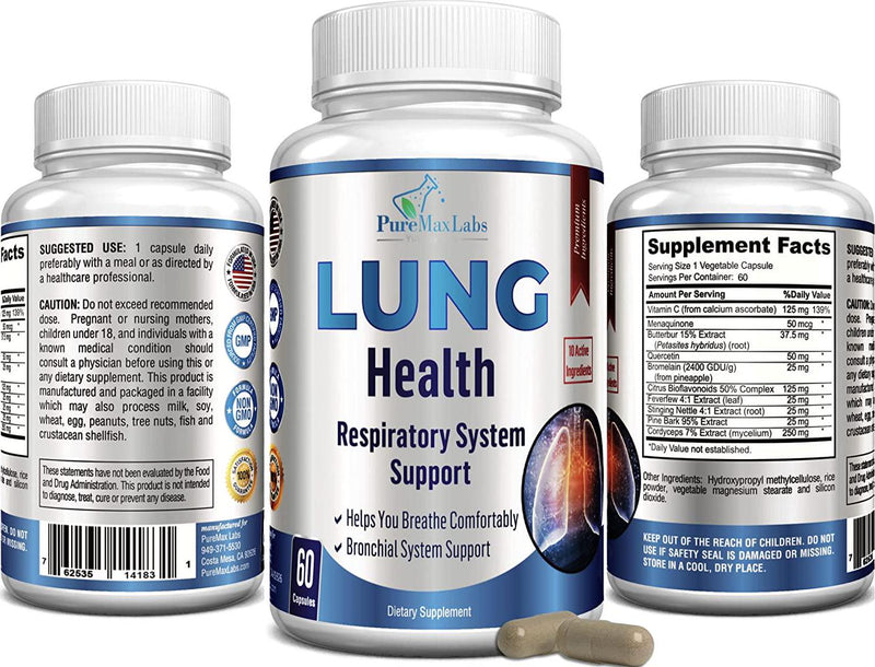 Lung Support Supplement, Lung Cleanse and Lung Detox Formula, Lung Health Support for Clear Lungs, Comfortable Breathing, Bronchial Health, 60 Capsules