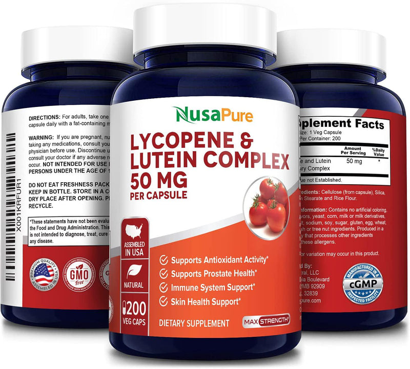 Lycopene 50MG 200 Capsules (Non-GMO and Gluten Free) Antioxidant Natural Tomato Great for Prostate Health, Immune System Support, Heart Health, Eyesight Support