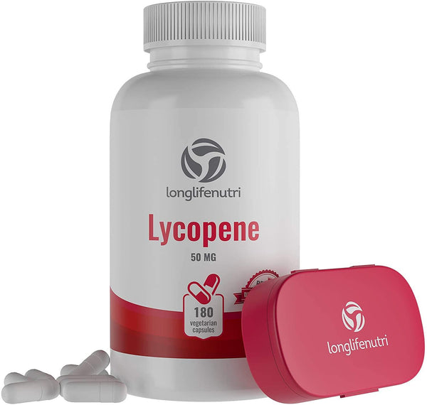 Lycopene 50mg 180 Vegetarian Capsules | Supplement for Prostate and Heart Health | Antioxidant Natural Tomato Extract Non-GMO | Supports Immune System and Helps Reduce Free Radical Damage - Pure Powder