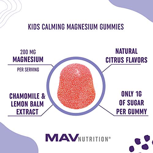 MAV NUTRITION Magnesium Gummies for Kids, with our Calming Herbal Blend | For Sleep Support and Anxiety Relief | Promotes a Natural Wake and Sleep Cycle | Non-GMO, 50mg of Magnesium per serving, 60 Gummies