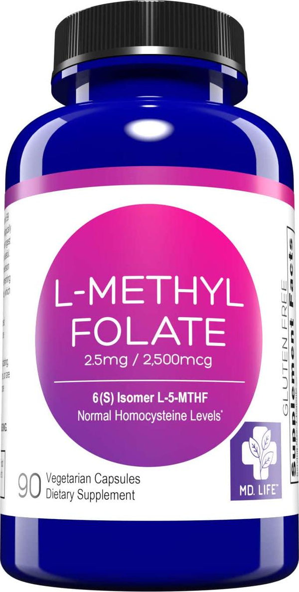 MD.LIFE 5-MTHF L-Methylfolate 2.5 MG 2500 mcg Professional Strength Active Folate 90 Capsules