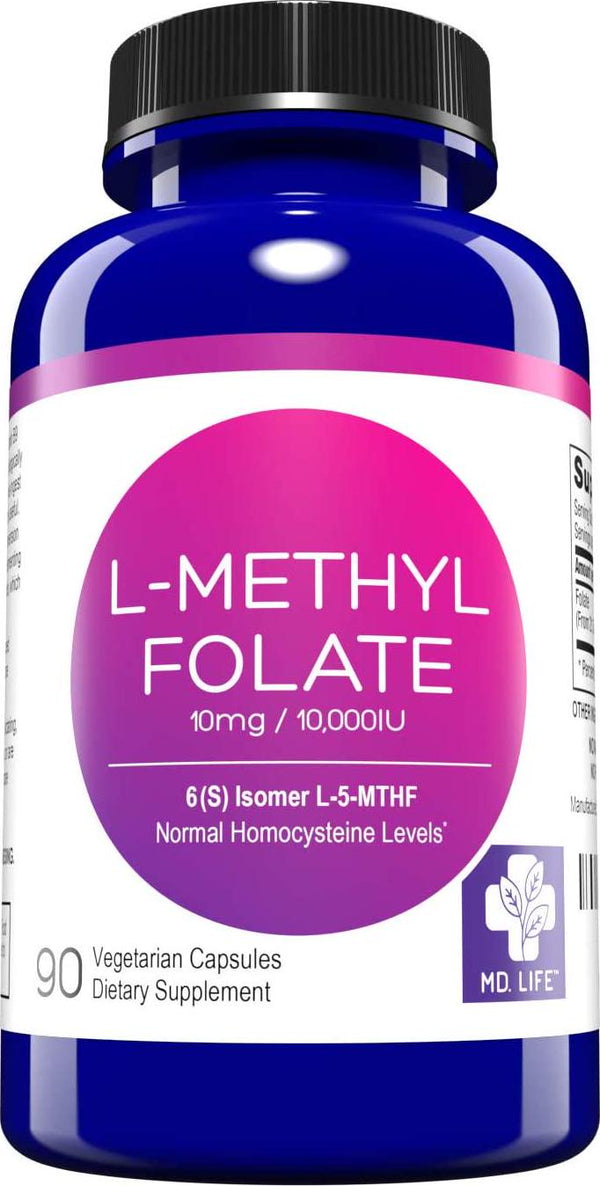 MD LIFE L-MethylFolate 10mg -Active 5-MTHF 90 capsules