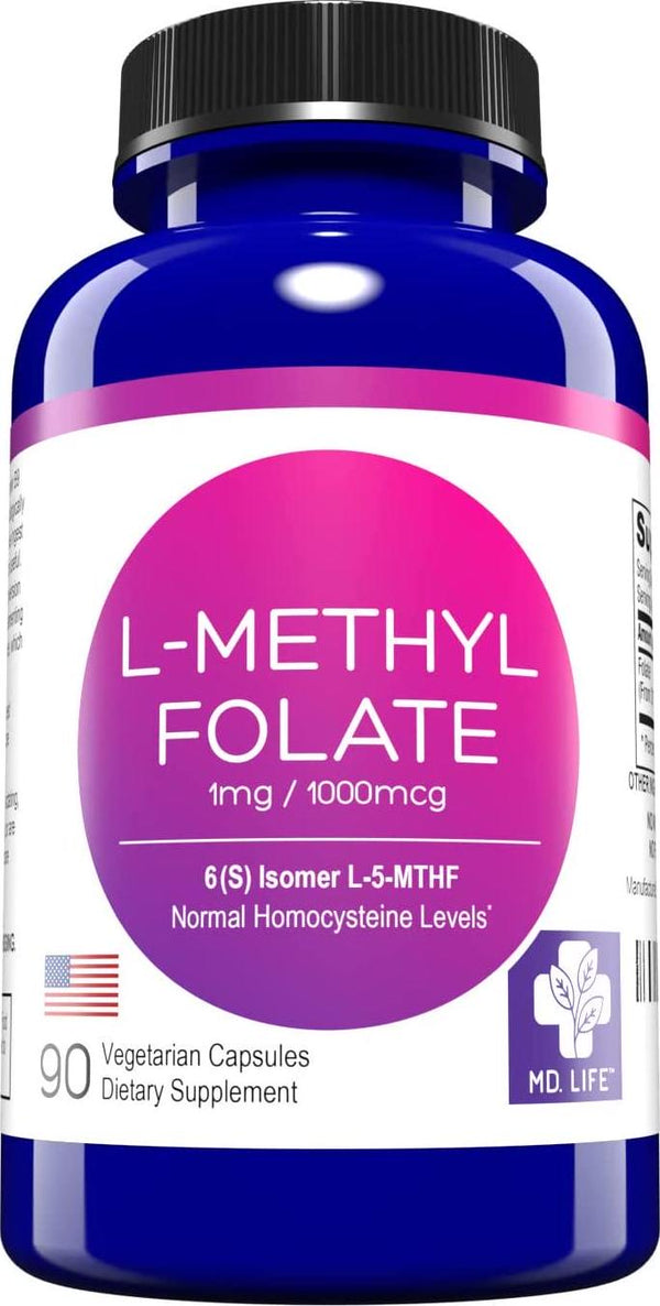 MD.LIFE L-Methylfolate 1 mg. 90 - Capsules- 5-MTHF Folate Supplement