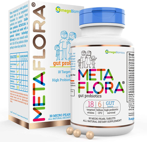 METAFLORA Probiotics Supplement-30 Pearl Tablets-Digestive Supplement Formula- Time Released-Patented Delivery Technology-Easy to Swallow
