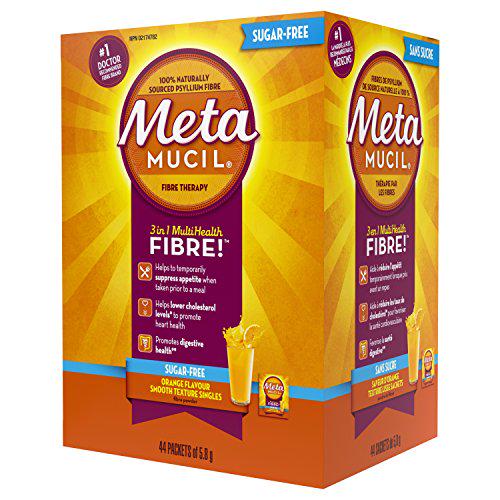 METAMUCIL 75% LESS SUGAR (NOT SUGAR-FREE) - ORANGE FIBRE SINGLES, 44 packets of 5.8 g