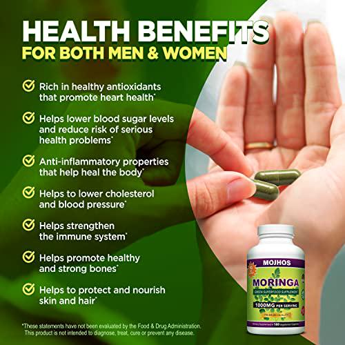 MOJHOS MORINGA CAPSULES Organic Pure and Premium Moringa Oleifera-Green Powder Super Food- Improves Heart Health and Overall Well Being