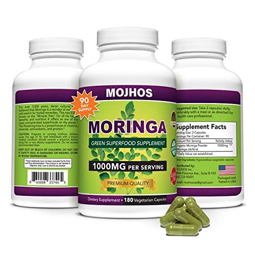 MOJHOS MORINGA CAPSULES Organic Pure and Premium Moringa Oleifera-Green Powder Super Food- Improves Heart Health and Overall Well Being