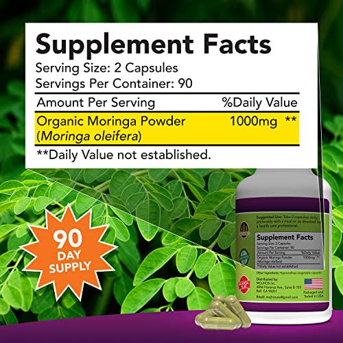 MOJHOS MORINGA CAPSULES Organic Pure and Premium Moringa Oleifera-Green Powder Super Food- Improves Heart Health and Overall Well Being