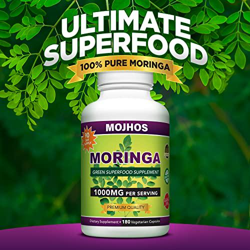 MOJHOS MORINGA CAPSULES Organic Pure and Premium Moringa Oleifera-Green Powder Super Food- Improves Heart Health and Overall Well Being