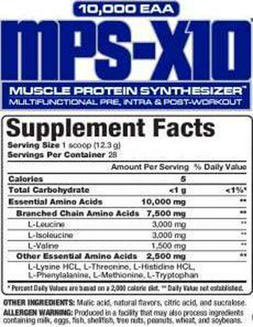 MPS-X10 Pre, Intra, Post Workout Muscle Protein Synthesizer 10,000 EAA Purple Guava Pear Flavor, 28 Servings