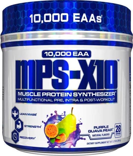 MPS-X10 Pre, Intra, Post Workout Muscle Protein Synthesizer 10,000 EAA Purple Guava Pear Flavor, 28 Servings