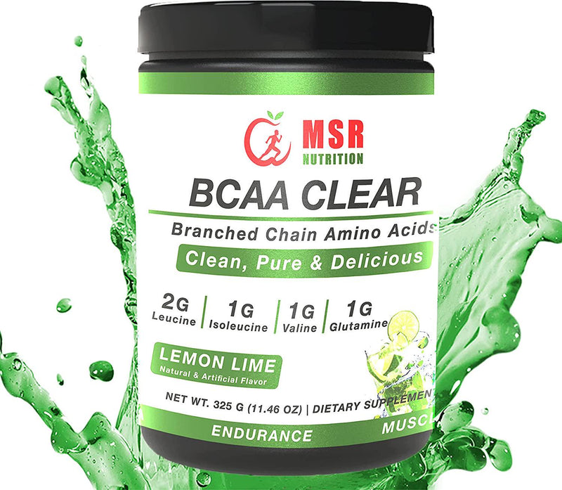 MSR BCAA Clear Lemon Lime , GLUTAMINE Enhanced for Strength , Stamina ,Endurance and Recovery 50 Serving