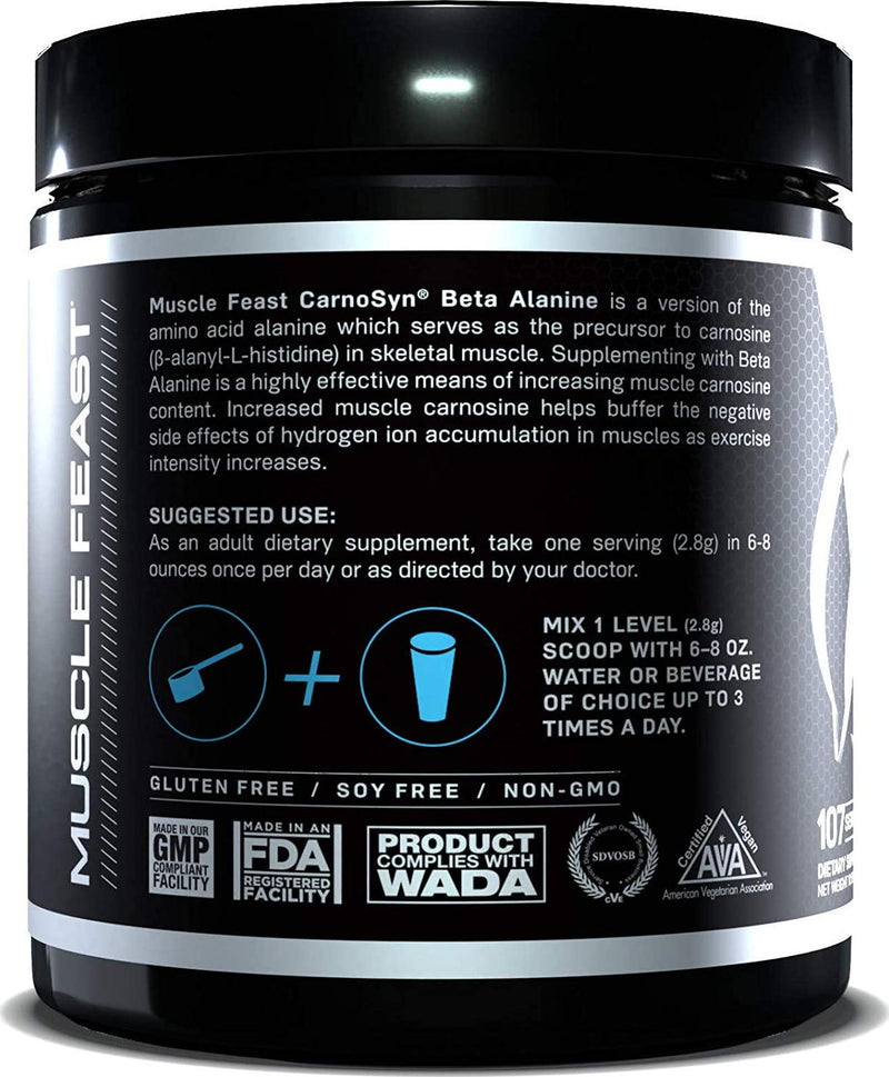 MUSCLE FEAST Beta Alanine Powder, Pure CarnoSyn, Unflavored, Keto, Increase Athletic Endurance and Recovery, Gluten Free, Non-GMO, 107 Servings