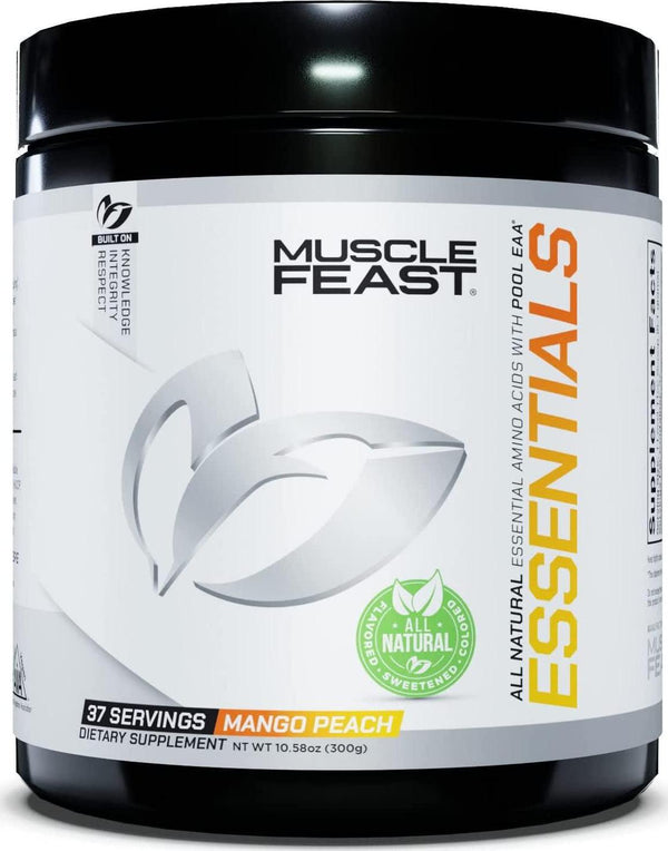 MUSCLE FEAST Essential Amino Acid Powder, Keto Friendly, Sugar Free, Post Workout Recovery and Intra-Training Drink (300 Gram, Peach Mango)