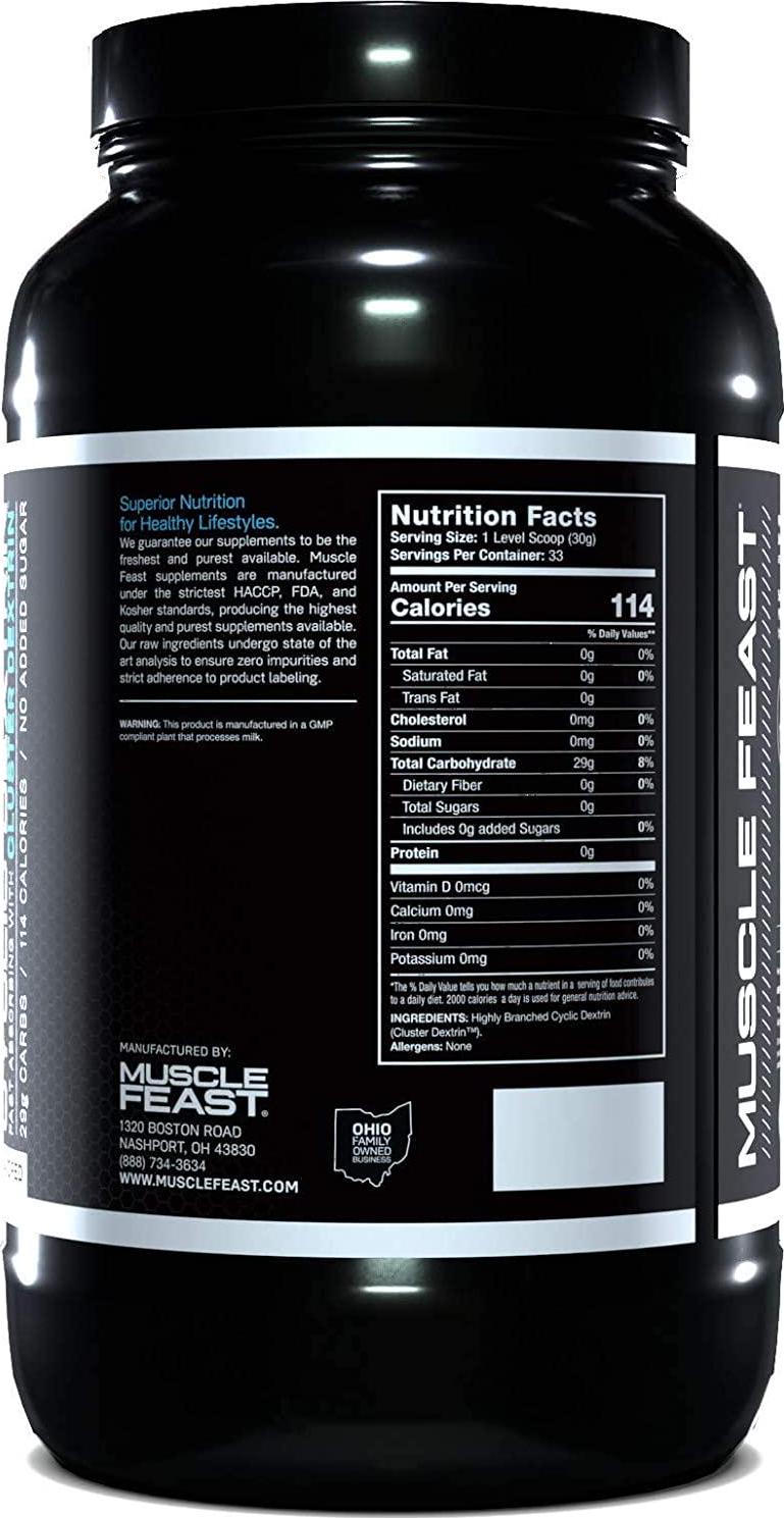 MUSCLE FEAST Highly Branched Cyclic Dextrin | Premium Pre-Workout or Post-Workout | Easy to Mix, Gluten-Free, Safe and Pure (1000g, Unflavored)