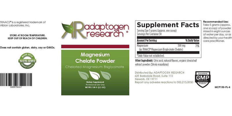 Magnesium Chelate Powder | 300mg Powdered Chelated Magnesium Bisglycinate Supplement | Great-Tasting Drink Mix Add-in, Orange Flavor | 30 Servings / 150g | Adaptogen Research (5.3 oz)