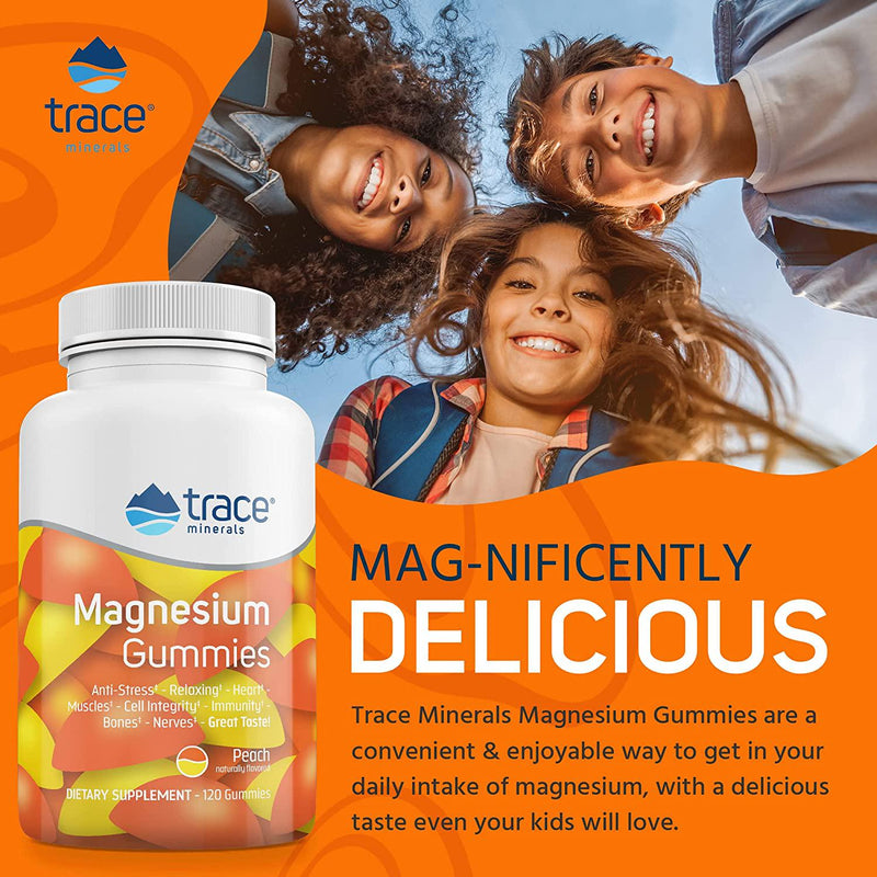 Magnesium Stress Relief Gummies (120 Ct) | Easy to Take Magnesium Citrate | Natural Calming Sleep Aid, Muscle Relaxer, Mood and Digestive Support Supplement | Great for Kids and Adults (Peach Flavor)