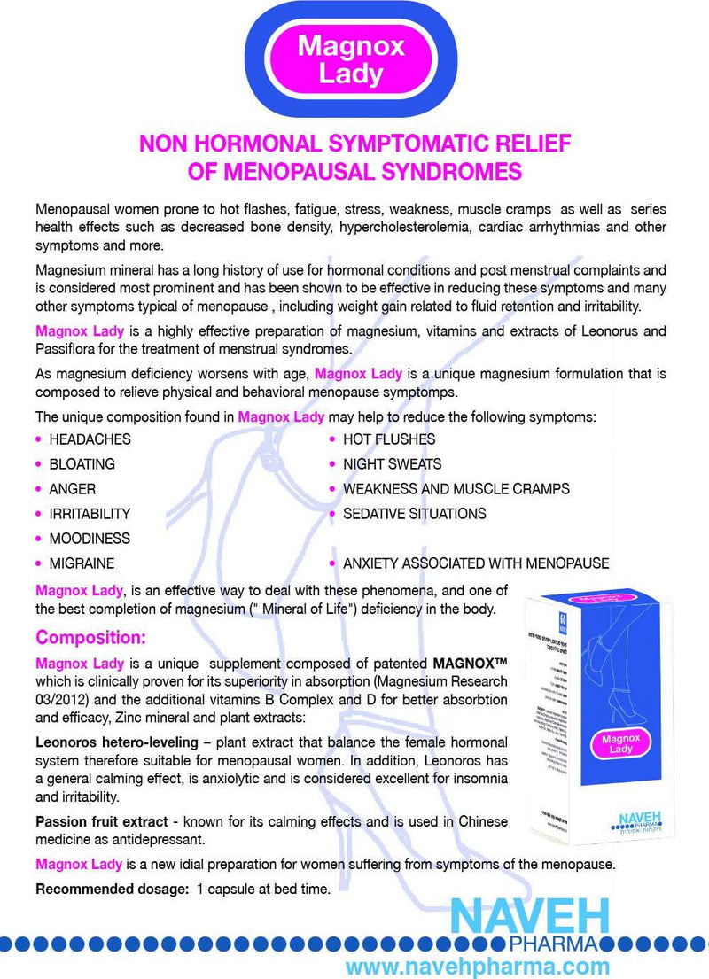 Magnox Lady Magnesium Supplement Capsules (60), for PMS and Menopausal Symptoms, by Naveh Pharma