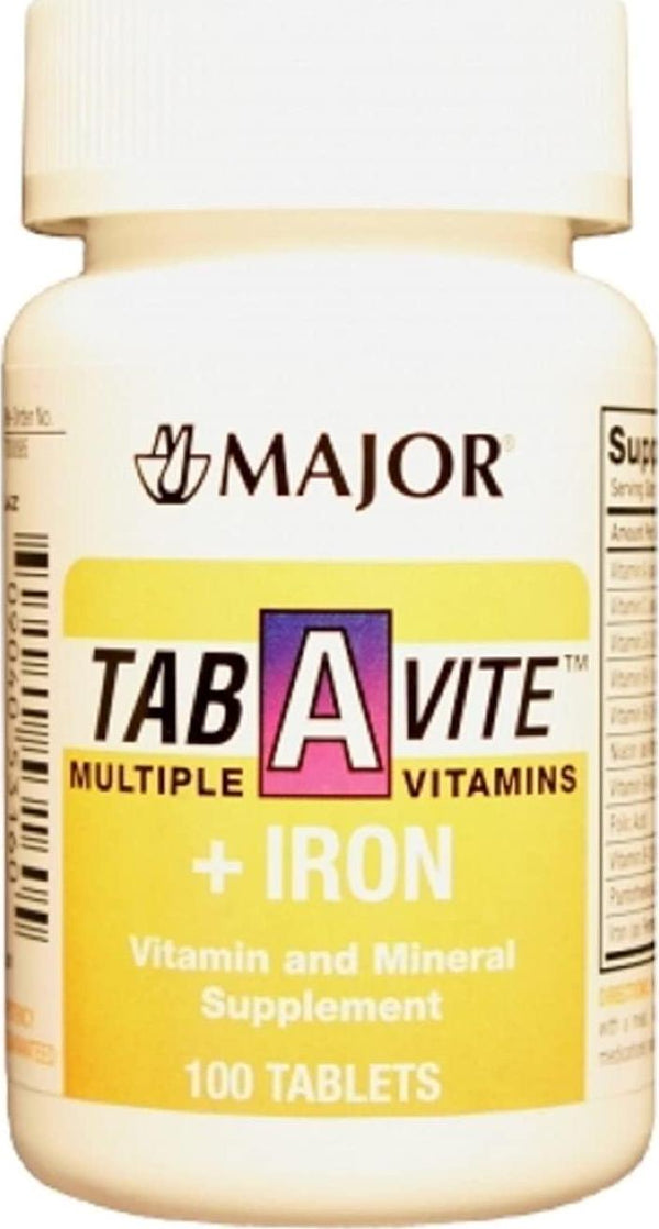 Major Tab-A-Vite with Iron Tablets - 100 Count (3 Pack)