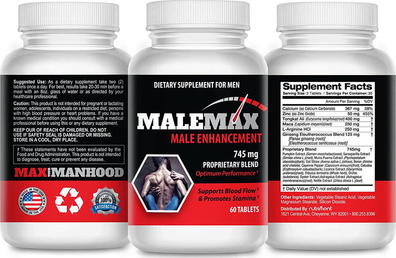 MaleMax Advantage- Male Enlargement Pills- Testosterone Boosting Male Formula- Add 3 Plus Inches Fast- Male Enhancer and Mens Performance Enhancing Supplement- 60 Tablets