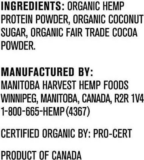 Manitoba Harvest Organic Hemp Pro Fiber Protein Powder, Chocolate, 16oz; with 10g of Fiber and 8g Protein per Serving, Preservative-Free
