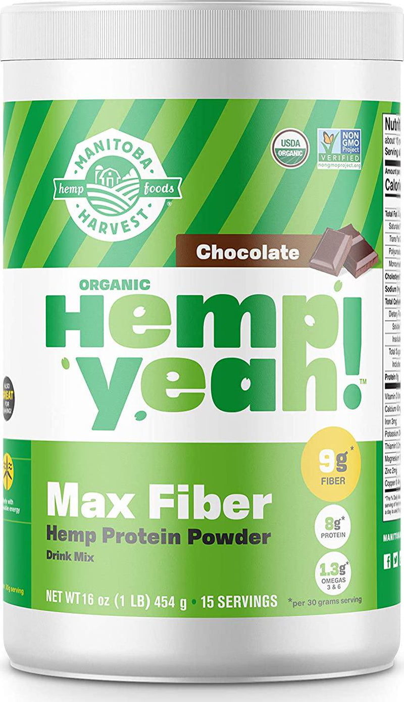 Manitoba Harvest Organic Hemp Pro Fiber Protein Powder, Chocolate, 16oz; with 10g of Fiber and 8g Protein per Serving, Preservative-Free