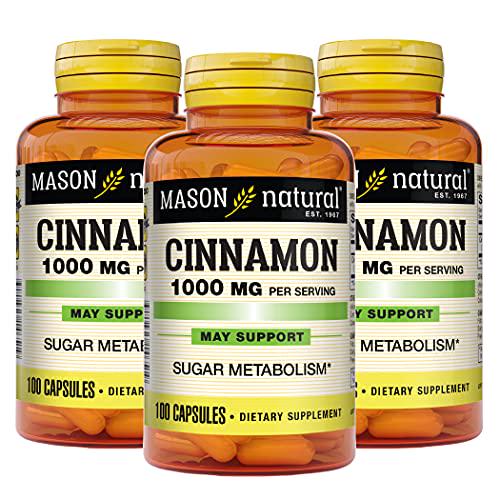 Mason Natural Cinnamon 1000 mg - Healthy Metabolism, Supports Heart and Circulatory Health, 100 Capsules (Pack of 3)