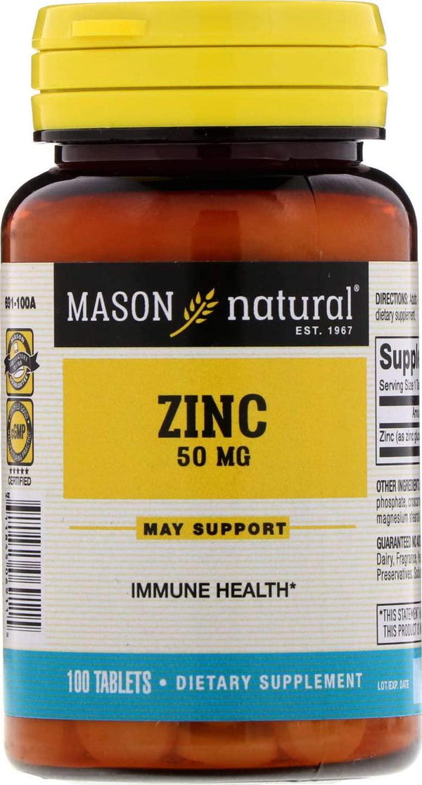 Mason Natural Zinc 50 mg Dietary Supplement - 100 Tablets, Pack of 2