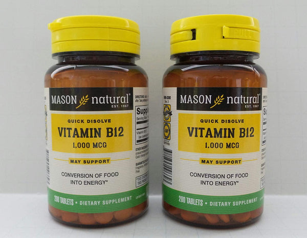 Mason Vitamins B-12 1000Mcg Sublingual Cyanocobalamin Tablets, 200-Count Bottles Pack of 2